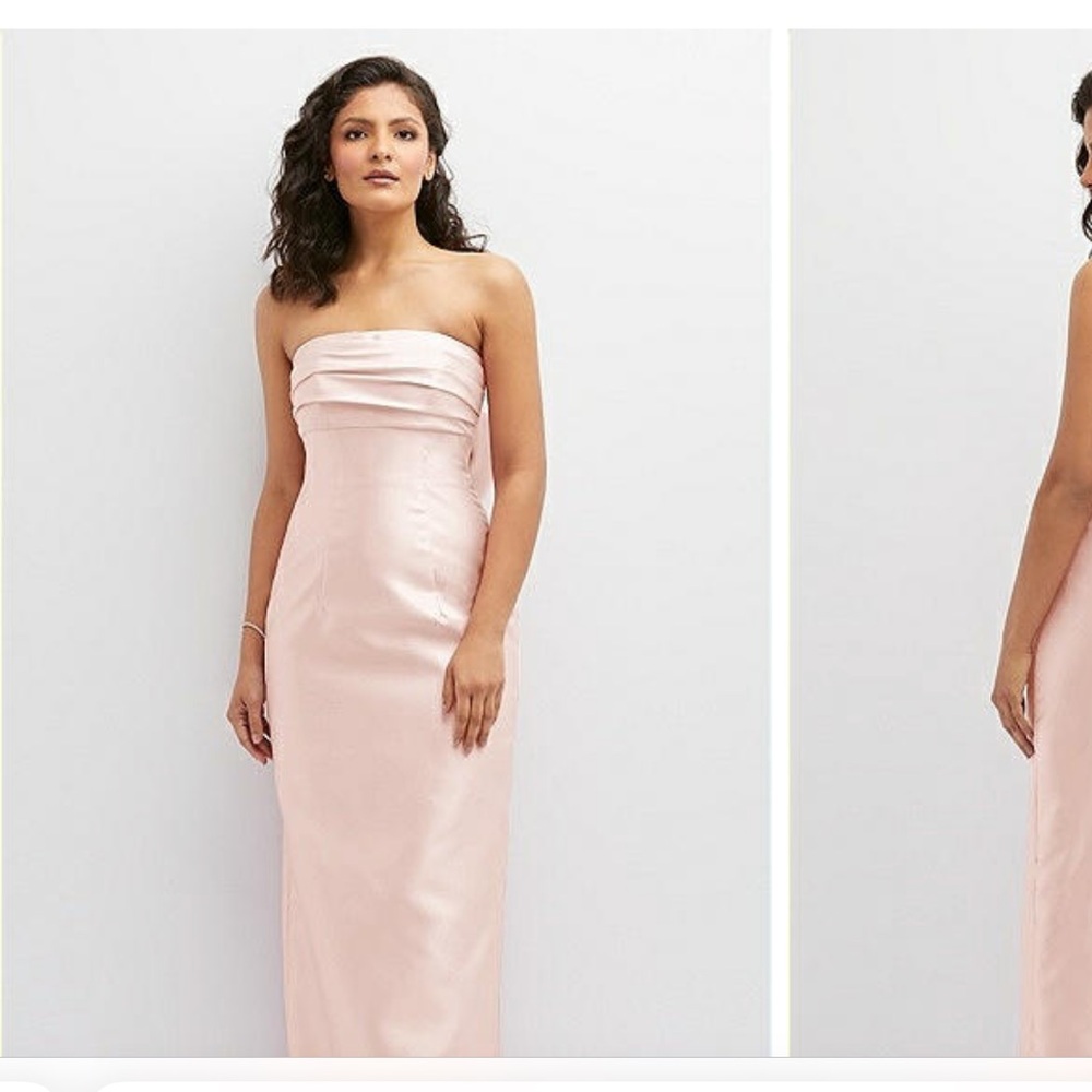 Dessy - Strapless Draped Bodice Column Dress with Oversized Bow D856 in BLUSH